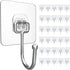 30 Packs Large Heavy Duty Adhesive Wall Hooks, 44lb Max Hold, Transparent Waterproof Rustproof Sticky Hooks for Home