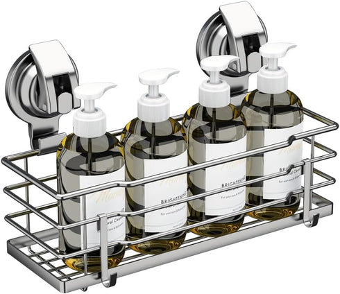 304 TESOT Suction Cup Shower Caddy, Shower Shelf Soap Dish with Hooks for Razor, Sponge, Rust Proof Stainless Steel
