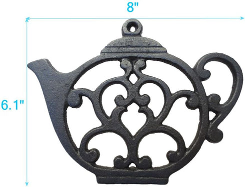 Teapot Cast Iron Trivet for Hot Pots, Kitchen & Dining Table, Black, 8 by 6.1 Inches, Gift for Home Decor