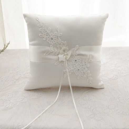 Awtlife Flower Wedding Ring Pillow Ivory Cushion Bearer for Beach Wedding, 8.26 Inch