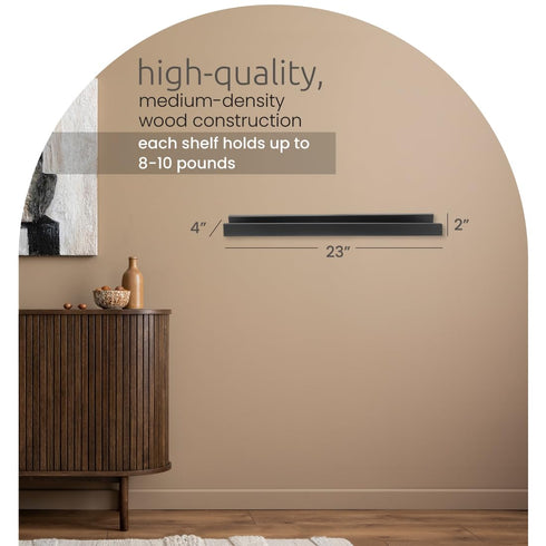 Kiera Grace Floating Shelves for Wall - Pack of 1, 23" L x 4" W x 2" H, Easy to Assemble, Black