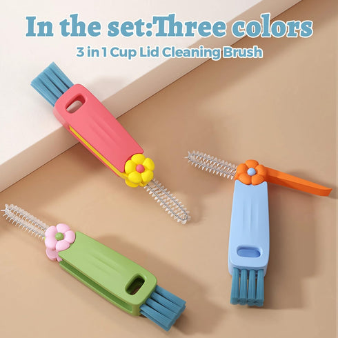 3 in 1 Cup Lid Cleaning Brush, Water Bottle Cleaner Brush, Cup Cleaner Brush, Cup Lid Brush, 3 in 1 Multifunctional Cleaning Brush Portable Cup Lid Cleaner with Brush, Home Kitchen Cleaning Tools by DODKOI