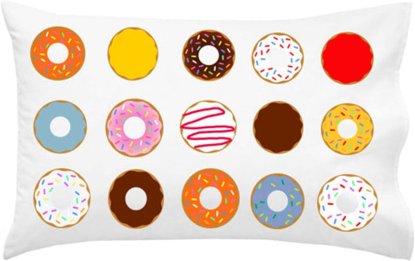 Oh, Susannah Cute Donut Pillowcase - Fun Colorful Donuts, 20x30 inch Standard/Queen Size Pillow Case, Kids Room Decor