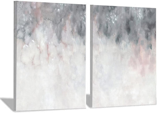Gray White Abstract Art Blush Pink Canvas Painting for Bedroom Decor, 16x24inchx2 Gray Wall Art for Living Room