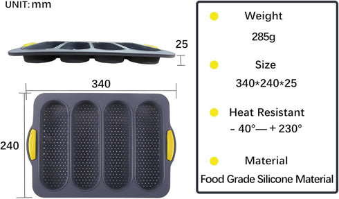 4-Cavity Silicone Bread Loaf Pan, Nonstick Sourdough & Heat Resistant Baguette Bread Pan, Silicone Molds for Baking