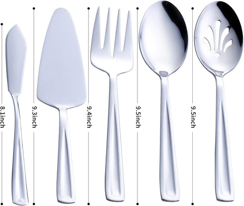GoGeiLi 5-Piece Hostess Serving Utensil Set, Stainless Steel Flatware Includes Pie Server, Serving Spoon, Slotted