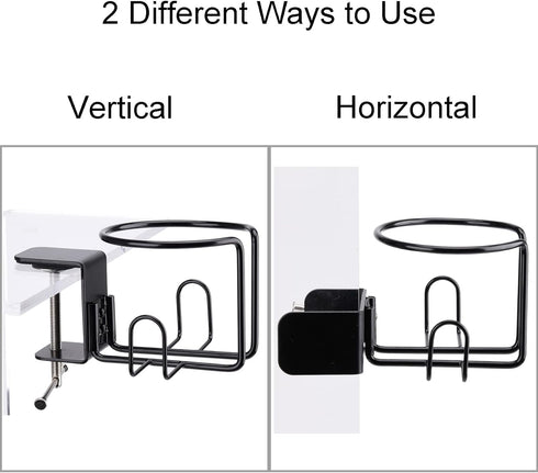 Large Clip On Table Cup Holder, Anti-Spill Holder for Lawn Chair, Pack of 2, Black