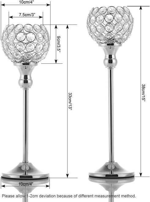 VINCIGANT Silver Crystal Votive Candle Holders, Set of 2 for Table Centerpieces & Tealight Candles