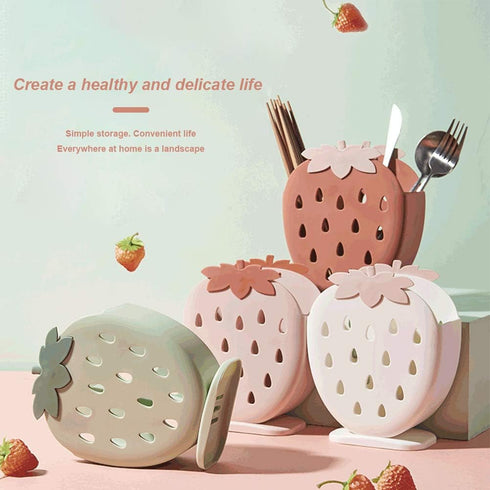 AKOAK 1 Pack Strawberry Cutlery Storage Box, Suitable for Storing Spoons, Chopsticks, Knives, and Utensils