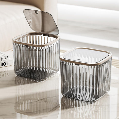 Tomonobu Mini Trash Can with Lid, Transparent Small Garbage Can, Removable Tiny Wastebasket for Countertop, Bathroom,