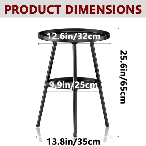 LMGVRZK 2-Tier Side Table Small Round End Table Metal Black Accent Table for Small Spaces Indoor Outdoor Living Room