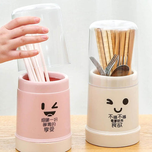 Cute Chopsticks Holder - Storage Cutlery Holder with Cover, Reusable Plastic Utensil Holder with Removable Base for