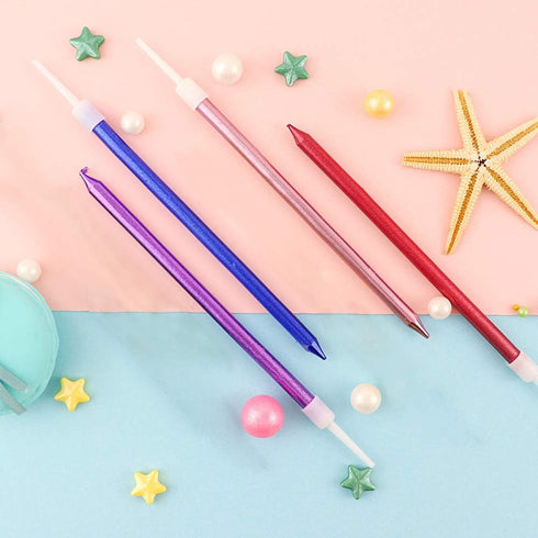 12 Count Long Thin Red Birthday Cake Candles with Holders for Birthday, Wedding Party, Cupcake Decorations
