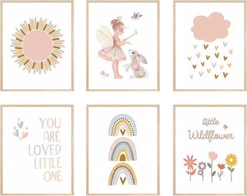 FSZSEES Girls Room Wall Art Prints Set of 6 Nursery Wall Decor