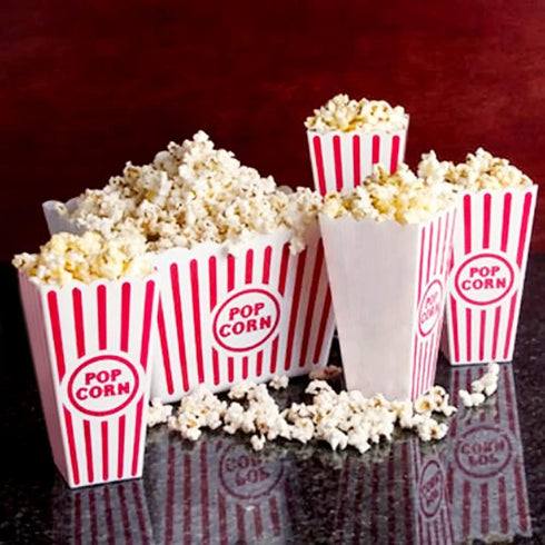 Novelty Place Plastic Popcorn Bowl, Red & White Striped Classic Containers for Movie Night, 8" Square x 7" Deep