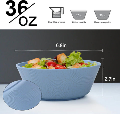 Homienly Alternatives Plastic Bowls - Cereal Bowls 36oz, Wheat Starw Bowls Set of 6, Microwave and Dishwasher Safe Bowls,Soup Bowl Sets, Bowls for Kitchen,Serving Soup,Salad (Sky Blue) by Homienly