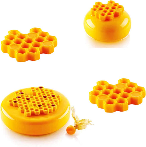 3 Packs 7 Cavity Bumble Bee Silicone Mold, Honeycomb Bees Chocolate Molds for Baking (Honeycomb Bee)