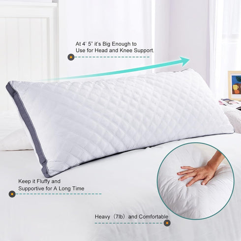 21"x54" Oubonun Premium Adjustable Loft Quilted Body Pillows - Firm and Fluffy - Quality Plush - Down Alternative