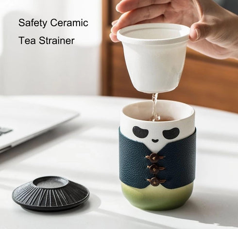 Set, 13oz 4 Travel Tea kung fu Panda Tea Cup with Portable Bag, Ceramic Chinese Teapot with Ceramic Teacups, With Tea