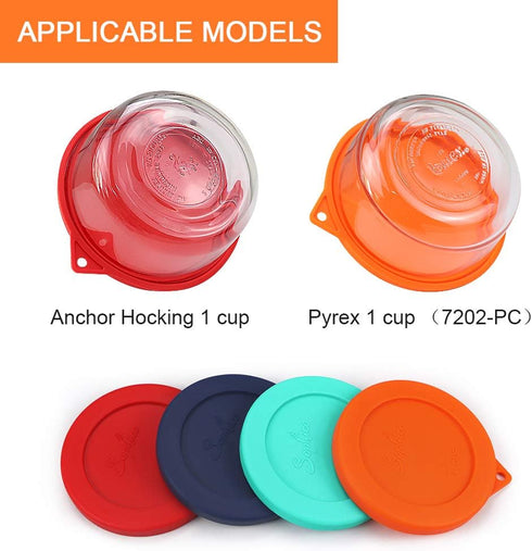 Sophico 1 Cup Round Silicone Storage Cover Lids Replacement for Anchor Hocking and Pyrex 7202-PC Glass Bowls (Container not Included) (Orange - Red) by SOPHICO