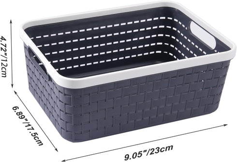 Plastic Storage Bin Baskets, Small Grey Toilet Paper Basket for Bathroom, Organizer Shower Caddy with Handles (2 Pack)