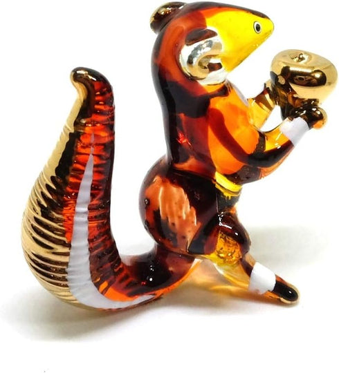 Handmade Mini 2" Cute Squirrel with Walnut Figures, Blown Glass Art Collectible Figurine Gift
