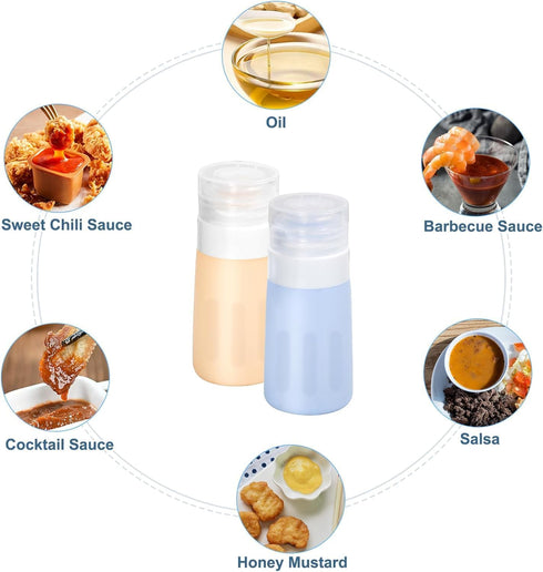 4Pcs 2 Oz Condiment Squeeze Bottles for Sauces, Leakproof Salad Dressing Container to Go, Small Silicone Squeeze