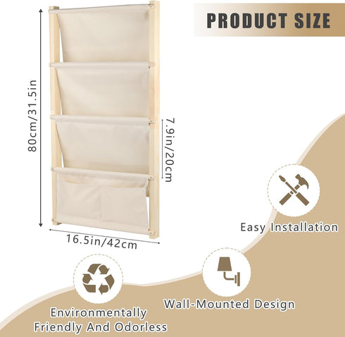 4-Tier 4 YEXEXINM Wood Wall Mounted Kids Bookshelf, Wall Mounted Montessori Kids Bookshelf, Tier Book Display,Floating