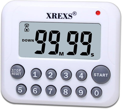 XREXS Digital Kitchen Timer with Magnet Back and Clip, Loud Alarm, Large Display, White (2 Batteries Included)