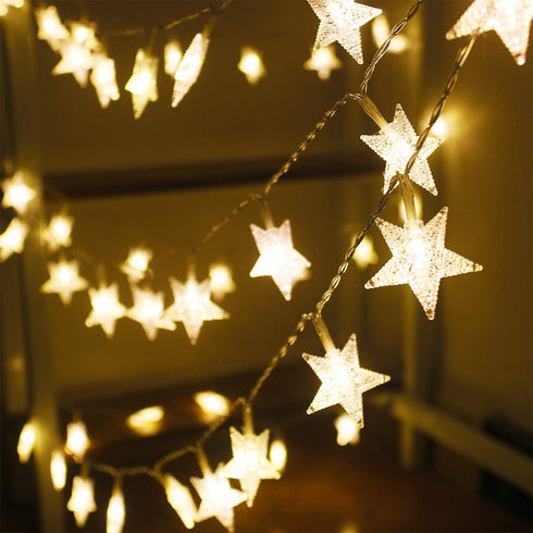 Star String Lights, 16.4 ft 50 LED Battery Operated with Remote & Timer, Warm White Twinkle Fairy Lights