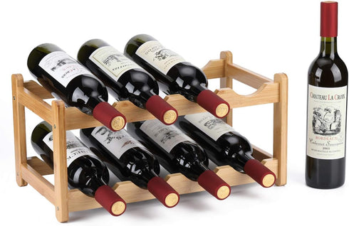 Wine Rack, 8 Bottle 2-Tier Eco-Friendly Bamboo Storage, Easy-Assembly Kitchen Organizer for Countertop, Bar
