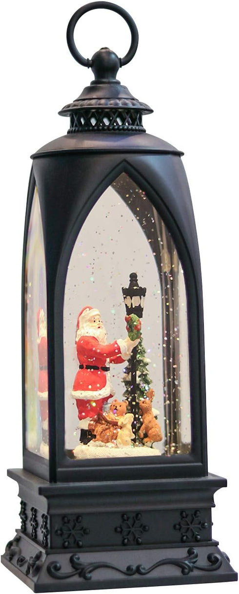 Eldnacele 12” Christmas Snow Globe Lantern with Snowman, Music & Timer, USB/Battery Operated Lighted Glittering Lantern