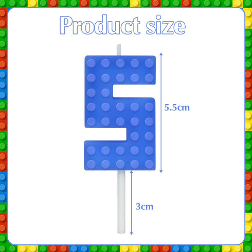 5 Number Building Block Birthday Candle Blue Numeral Cake Topper Candle for Boys, Novelty Candle for Building Block