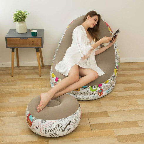 4-inch Bean Bag Chair, Foldable Flocking Inflatable Sofa, Outdoor Living Room Ultra Soft Lazy Sofa Couch Bean Bag Chair