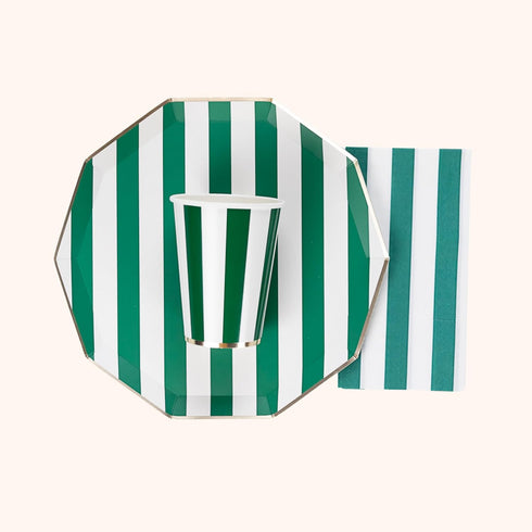 3-Ply Pack 20, 4.25" 7.75" Bonjour Fete Green Cabana Stripe Paper Guest Towels | Disposable, Napkins | Premium Party