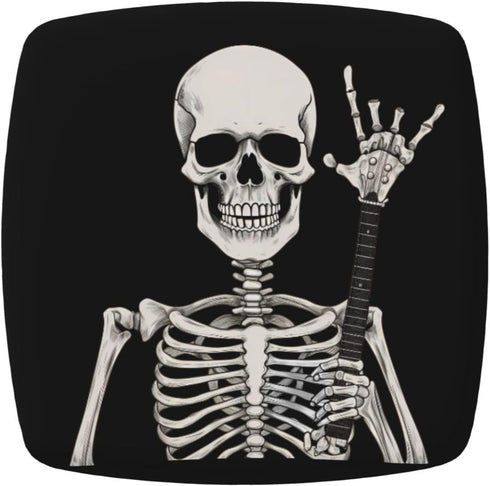 Rock and Roll Skeleton Skulls Kitchen Square Chair Seat Covers 16.9" - Stretch Fitted Sofa Cushion Cover Replacement