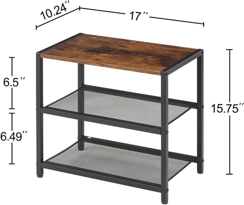 3-Tier Closet, 6 Wooden Shoe Rack with Metal Mesh Shelves - for Entryway, Hallway & Bedroom Holds Pairs, Ideal