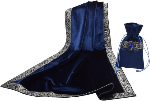 BLESSUME Square Velvet Altar Tarot Table Cloth and Pouch, Dark Blue