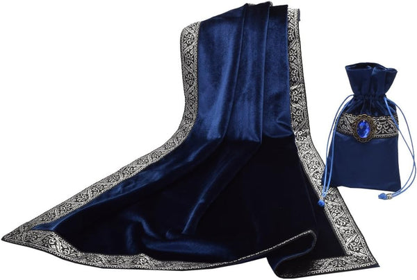 BLESSUME Square Velvet Altar Tarot Table Cloth and Pouch, Dark Blue