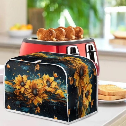 2 Slice Toaster Cover, Splash Oil Painting Sunflower, Plus Size Dust Cover (14x14") 2PCS