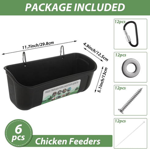 6 5 PCS Black Goat Feeder Hanging Pig Feeder with Clips Quart Chicken Feeder Trough Poultry Feeder Hanging Goat Mineral