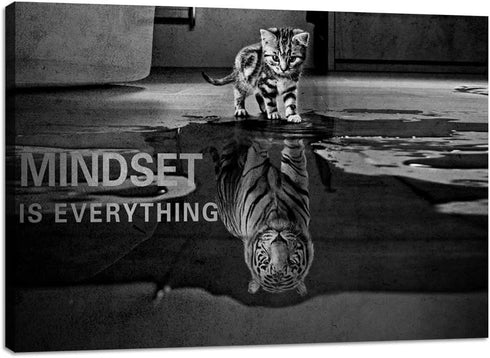 Inspirational Cat Entrepreneurship Wall Art, Positive Canvas Poster Print for Office Decor - 12" Hx18 W