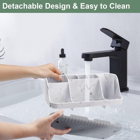 Marble Bathroom Countertop Organizer - Detachable 7 Slots for Kids Electric Toothbrush and Toothpaste Holder, Grey