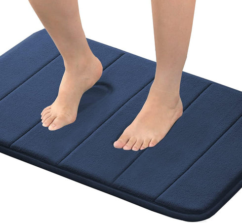 Flamingo P Memory Foam Bath Mat Rug, Soft Non Slip Absorbent Shower Bathroom Mats, Navy, 24x17 Inches, Machine Washable