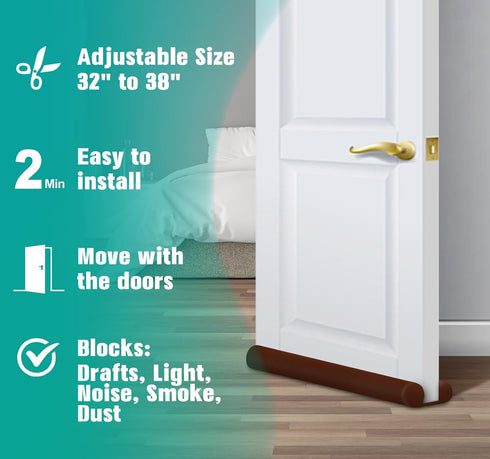 MAXTID Adjustable Brown Door Draft Stoppers, 32"-38", Double Sided Insulation Strip, Air Stopper
