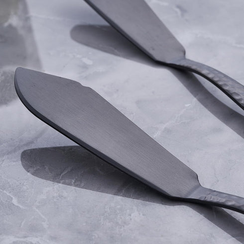 FULLYWARE Matte Black Large Serving Utensil Set, 5-Piece Stainless Steel Hostess Set with Spoon, Fork, and Knife