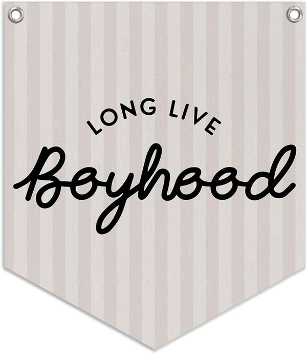 Lacama Long Live Boyhood Linen Banner,Vintage Boy Room Toddler Decor,Boy Bedroom Wall