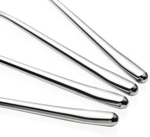 Pack of 4 Long Handle Stainless Steel Soup Spoons, Korean Round Handle Bar Spoons in Silver