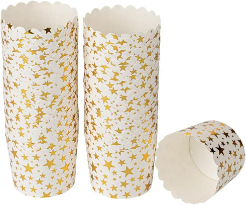 Restaurantware 50 Disposable Paper Baking Cups, 4.5 Ounce Greaseproof Oven-Ready White Muffin Liners with Gold Star