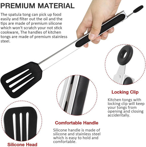 3-Piece Kitchen Tongs Set, 12 Inch Silicone Tongs with Stainless Steel Handle for Cooking, Baking, Grilling